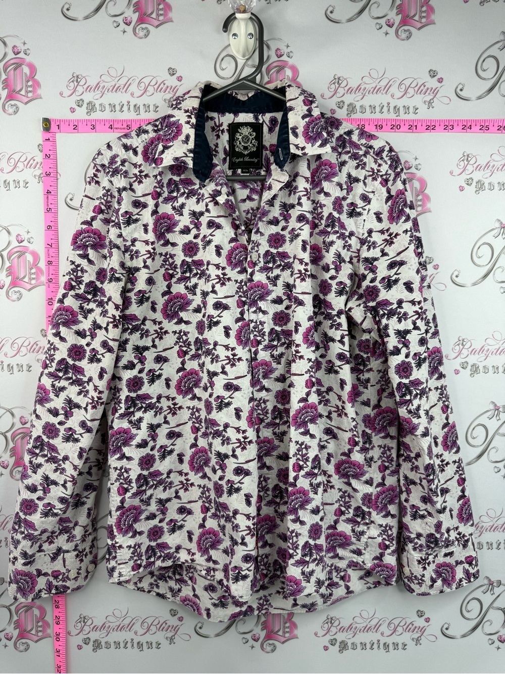 English Laundry button up polo shirt paisley White and Purple Floral Dress Shirt